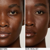 Geteiltes Bild eines Frauengesichts: linke Seite ohne Make-up, rechte Seite mit Skin Realist Tinted Balm für ein natürliches Aussehen.