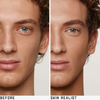 Nahaufnahme des Gesichts eines Mannes vor und nach dem Auftragen des getönten Balsams von Skin Realist. Die Haut ist glatter und ebenmäßiger getönt.