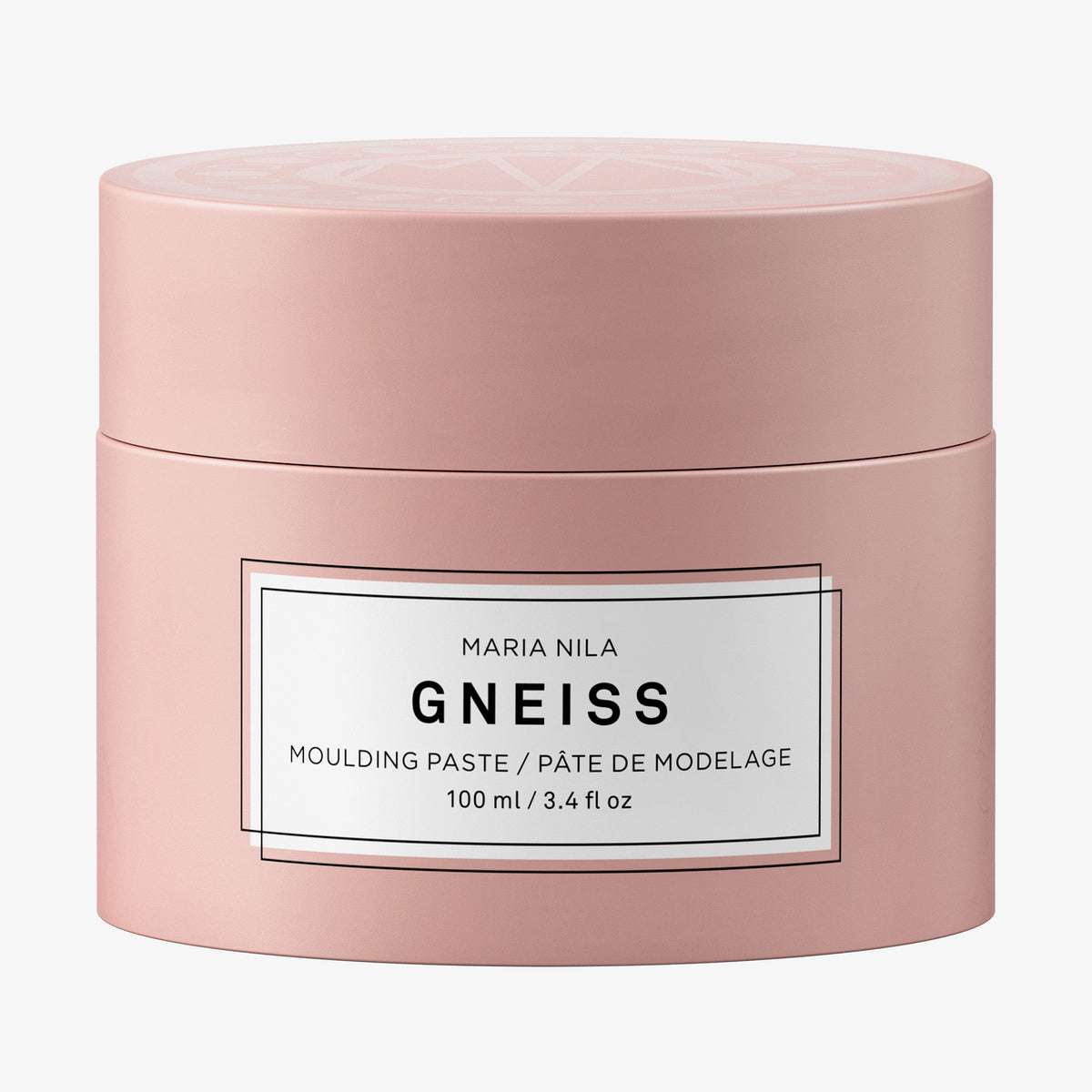 Rosafarbener Tiegel maria nila Gneiss Moulding Paste ist auf einem weißen Hintergrund abgebildet.