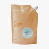 Abyssian Hello Volume Conditioner gegen Haarausfall, umweltfreundliche Nachfüllpackung, 1000 ml, blau-weißes Etikett auf pfirsichfarbener Verpackung.