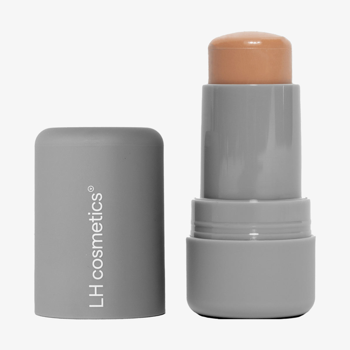 Ein geöffneter grauer Drehstift mit herausgedrehtem beigem Artistick Bronzer Swirl vor weißem Hintergrund