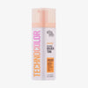 Weiße Falsche Bondi Sands Technocolor 1 Hour Express Self Tanning Foam Caramel mit pfirsichfarbenem Deckel auf weißem Hintergrund.