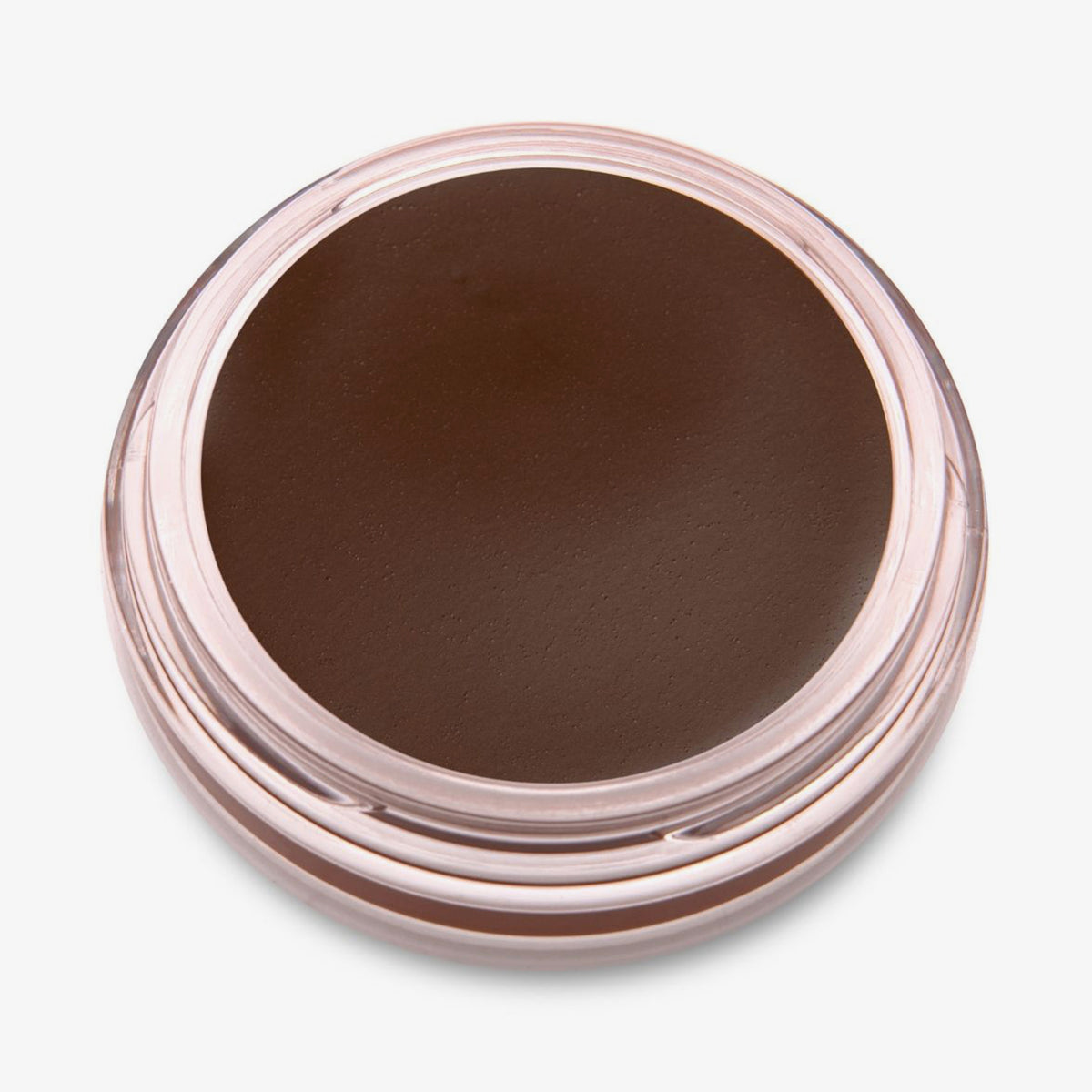 Ein runder offener Behälter mit Cronzer Cream Bronzer Oak mit dunkelbraunem Inhalt auf weißem Hintergrund.