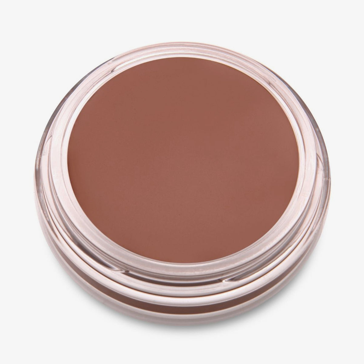 Ein runder offener Behälter mit Cronzer Cream Bronzer Pecan mit braunem Inhalt auf weißem Hintergrund.
