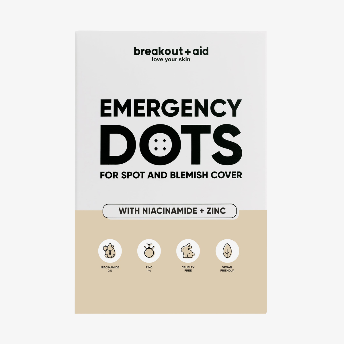 Eine Packung Dots for Spots – Pflaster mit Niacinamid und Zink zum Abdecken von Hautunreinheiten und Pickeln.