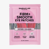 Pink Breakout+Aid Firm + Smooth – Hydrogel-Augenpads in einer Verpackung mit Informationen zu Kollagen, Peptiden und hautstraffenden Wirkungen.