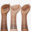 Drei Unterarme zeigen Balm Contour Swatches von Danessa Myricks Beauty, von Fair 1 bis Deep 4 auf verschiedenen Hauttönen.