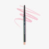 Schwarzer glänzender Infinite Chrome Pencil Morganite; dahinter gezeichnete orange-rosa Striche auf weißem Hintergrund.