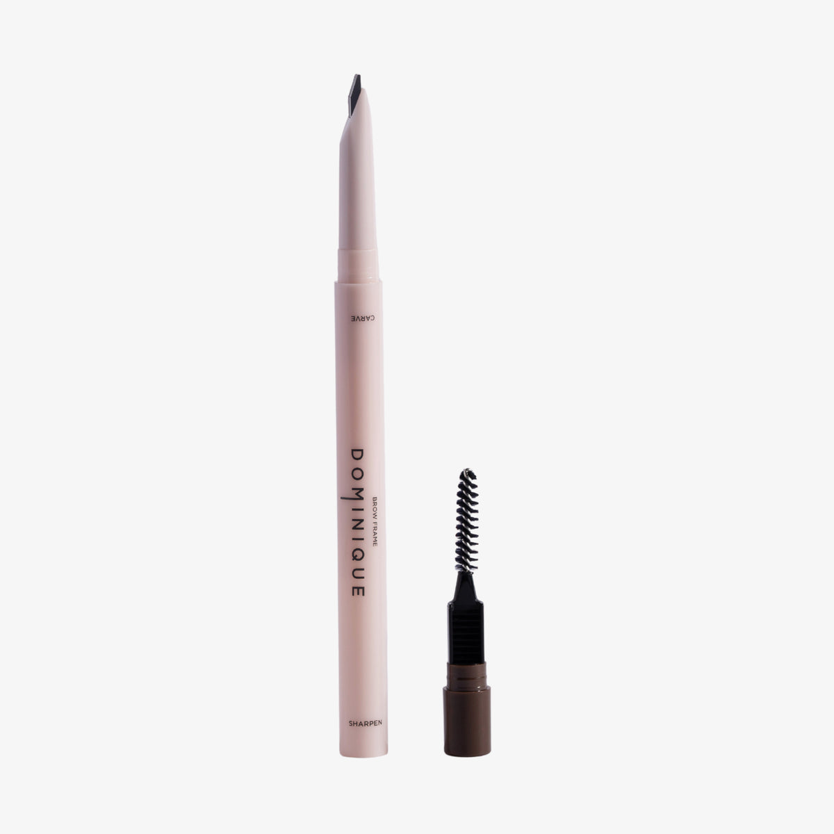 Der Brow Frame Pencil mit Spiralbürste wird in einer hellrosa und schwarzen Verpackung geliefert und auf weißem Hintergrund präsentiert.