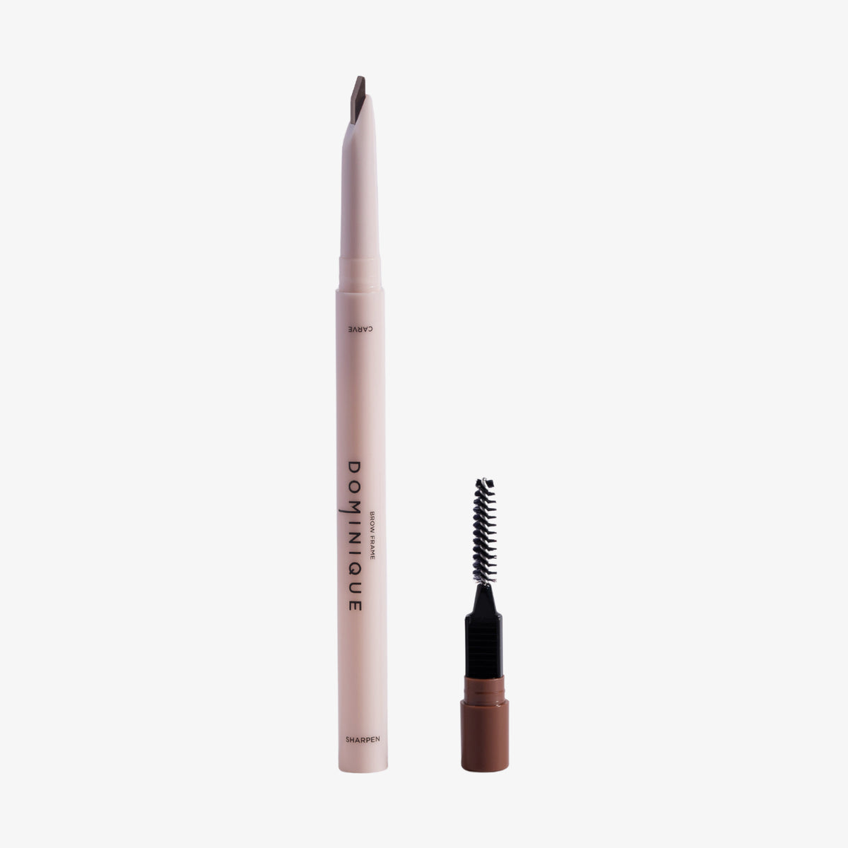 Der Brow Frame Pencil verfügt über einen Spoolie-Bürstenaufsatz, beide sind in einer hellrosa Verpackung untergebracht.