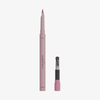 Der Dominique Cosmetics Lip Frame Pencil in der Farbe Cool Girl Pink und der zugehörige Pinselapplikator vor weißen Hintergrund.