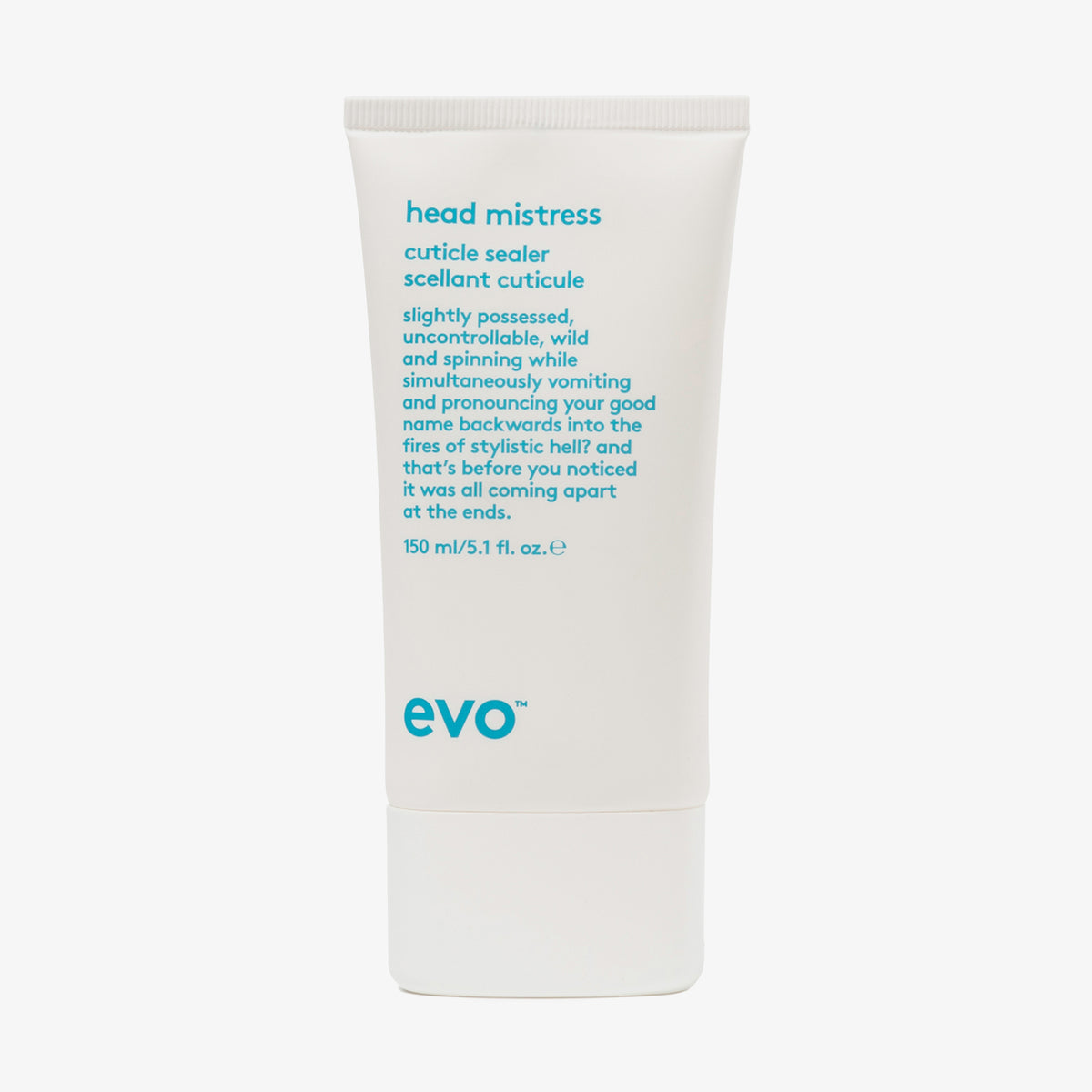 Weiße Tube Head Mistress Cuticle Sealer mit humorvollem Produkttext vor weißem Hintergrund.