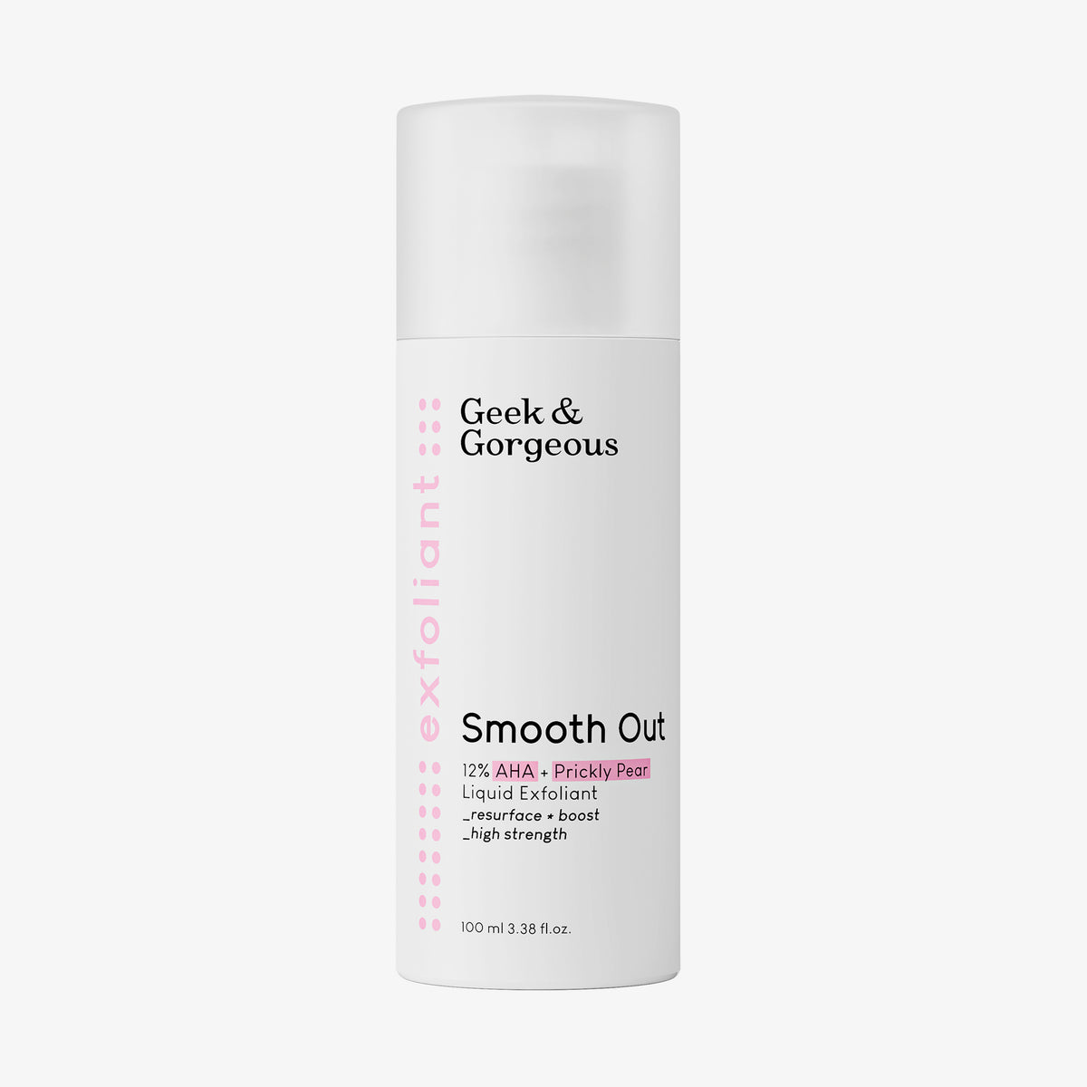 Weiße Flasche Smooth Out 100 ml vor weißem Hintergrund.