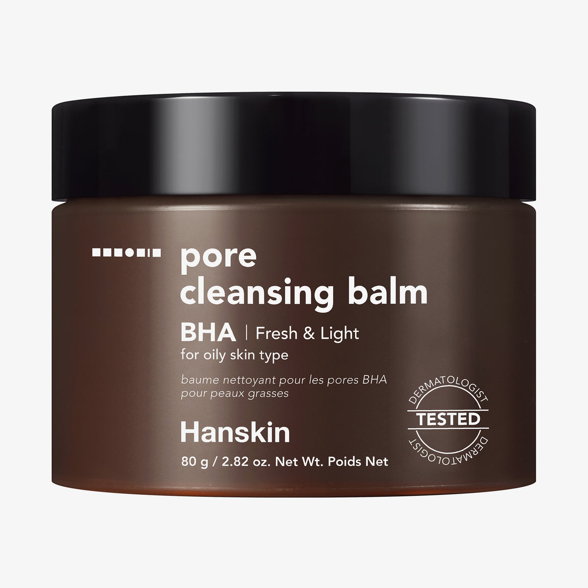 Brauner Tiegel Pore Cleansing Balm BHA mit schwarzem Deckel vor weißem Hintergrund.