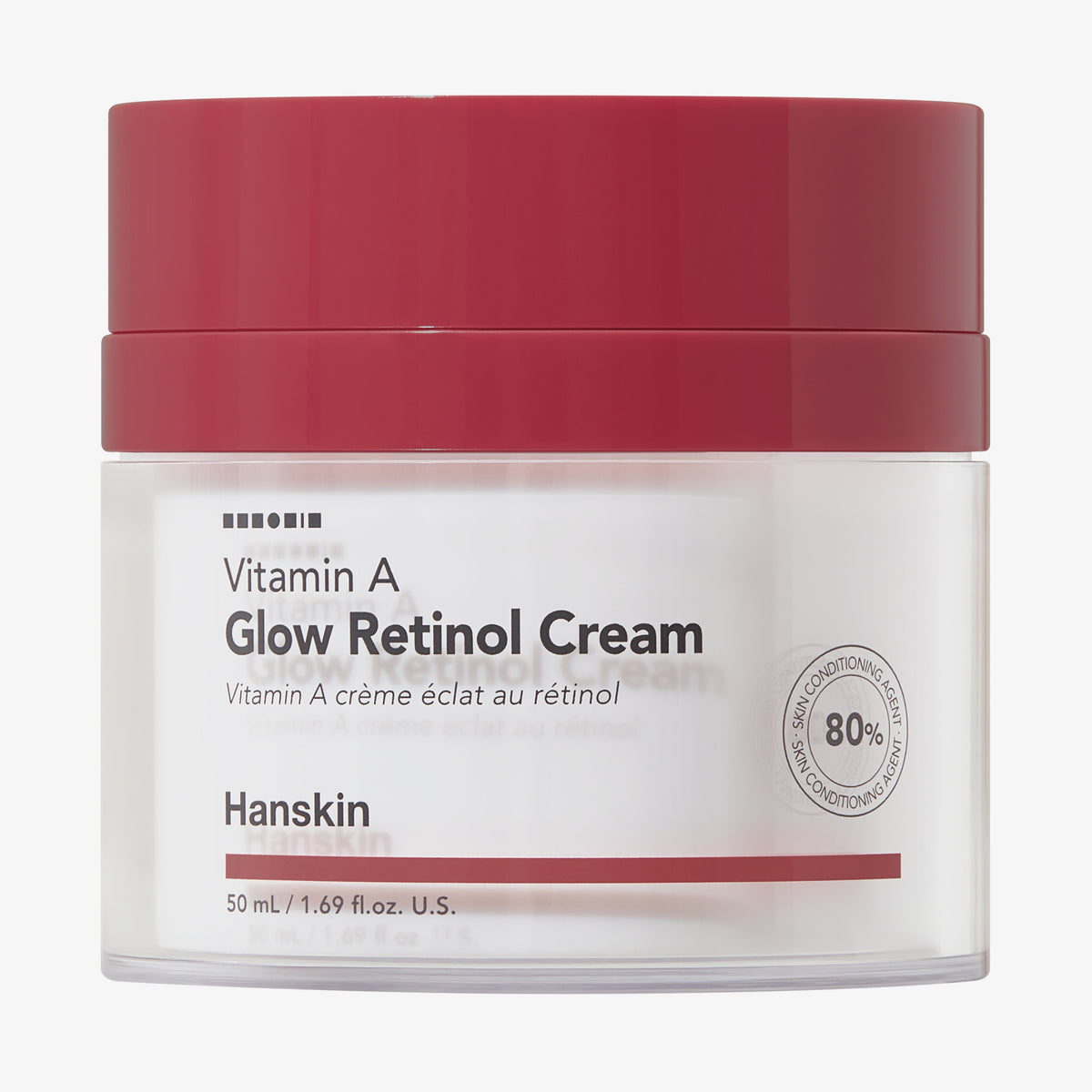 Weiß-transparenter Tiegel Hanskin Vitamin A Glow Retinol Cream mit rotem Deckel.