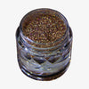 Offener transparenter Tiegel des Glitter Pot Golden Rose mit gold und lila schimmerndem Glitzer auf weißem Hintergrund.