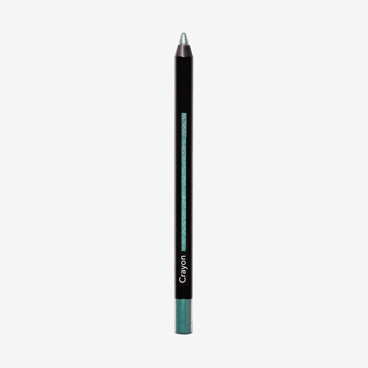 Schwarzer Crayon Make-up-Stift in der Farbe Risha (türkis glitzernd) von LH Cosmetic auf weißem Hintergrund.