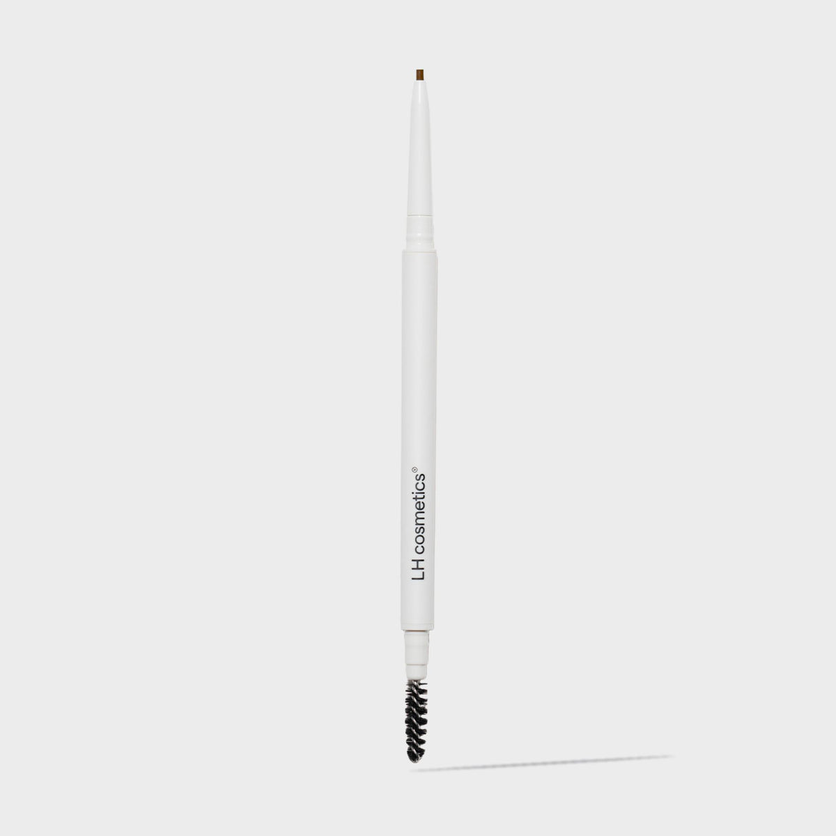 Weißer LH Cosmetics Infinity Brow Pen Dark Brown; einer Bürste an einem Ende und einer Stiftspitze am anderen.