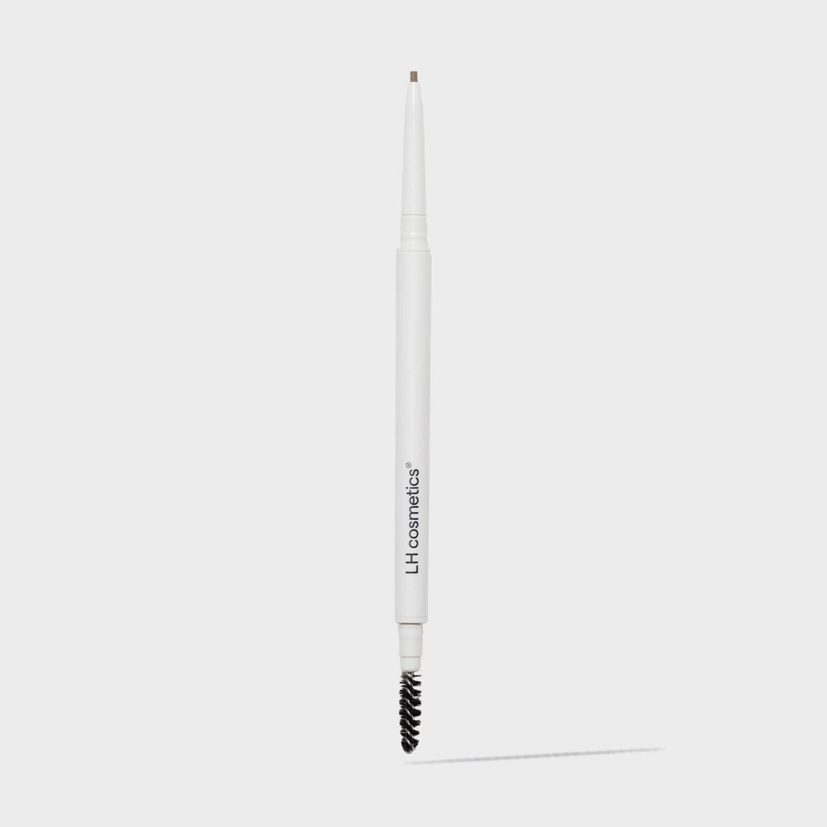 Weißer LH Cosmetics Infinity Brow Pen Greige; einer Bürste an einem Ende und einer Stiftspitze am anderen.