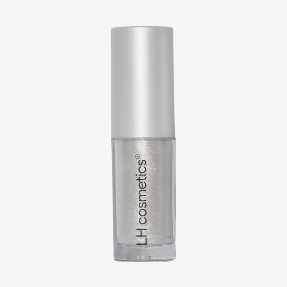 Transparente Tube Sparkl von LH Cosmetics mit silberner Kappe und silber schimmerndem Farbton namens Flash.
