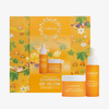 Lumene GARDEN OF GLOW SET 2026 mit Glow Boost Essence und Feuchtigkeitscreme, präsentiert in einer blumig-orangefarbenen Schachtel.