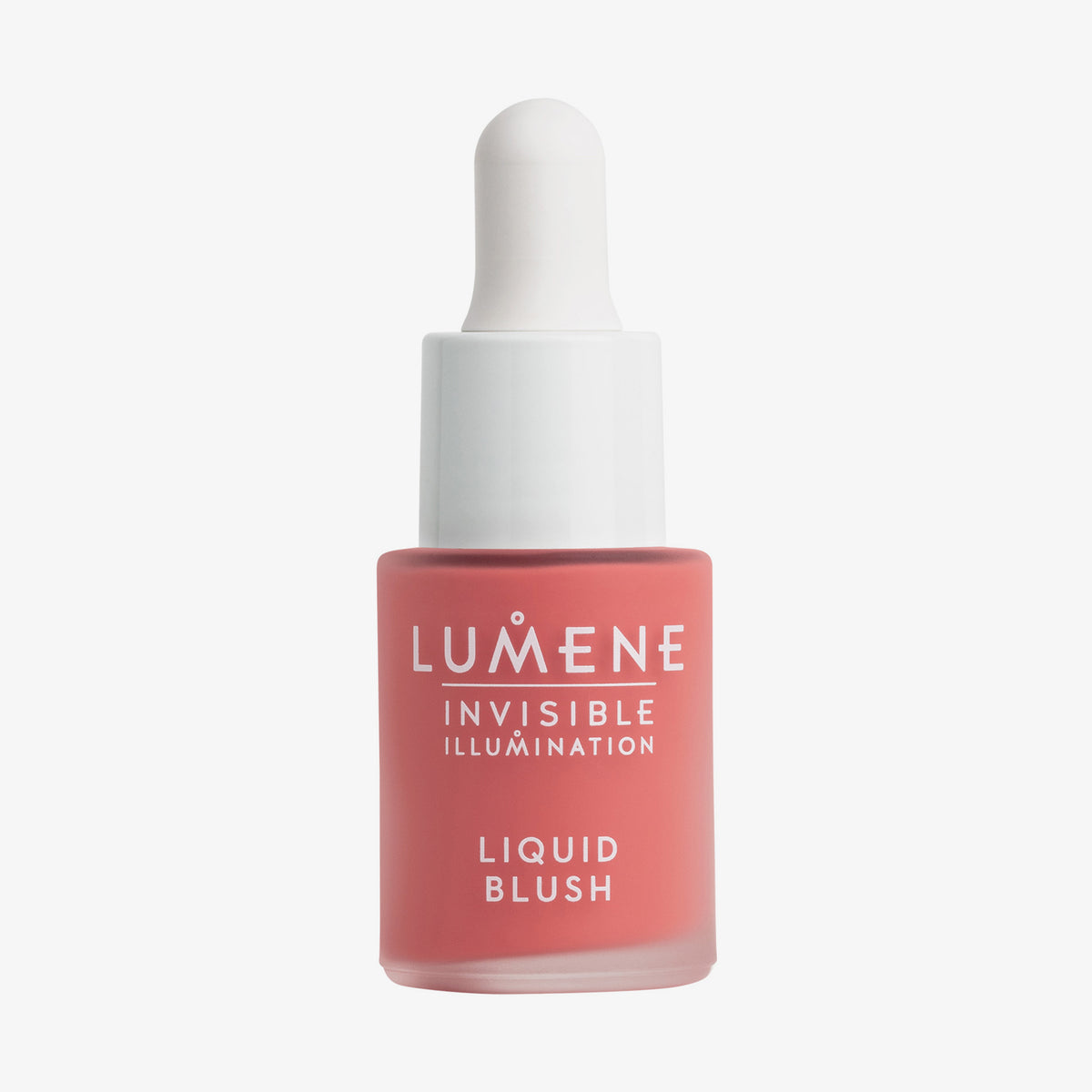 Mattierte transparente Flasche Lumene INVISIBLE ILLUMINATION Liquid Blush in der Bright Blossom mit weißem Tropfverschluss.