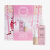 Das Lumene Invisible Illumination Luminous Glow Set 2025 enthält drei Hautpflegeprodukte mit einer illustrierten rosa Winterverpackung im Hintergrund.
