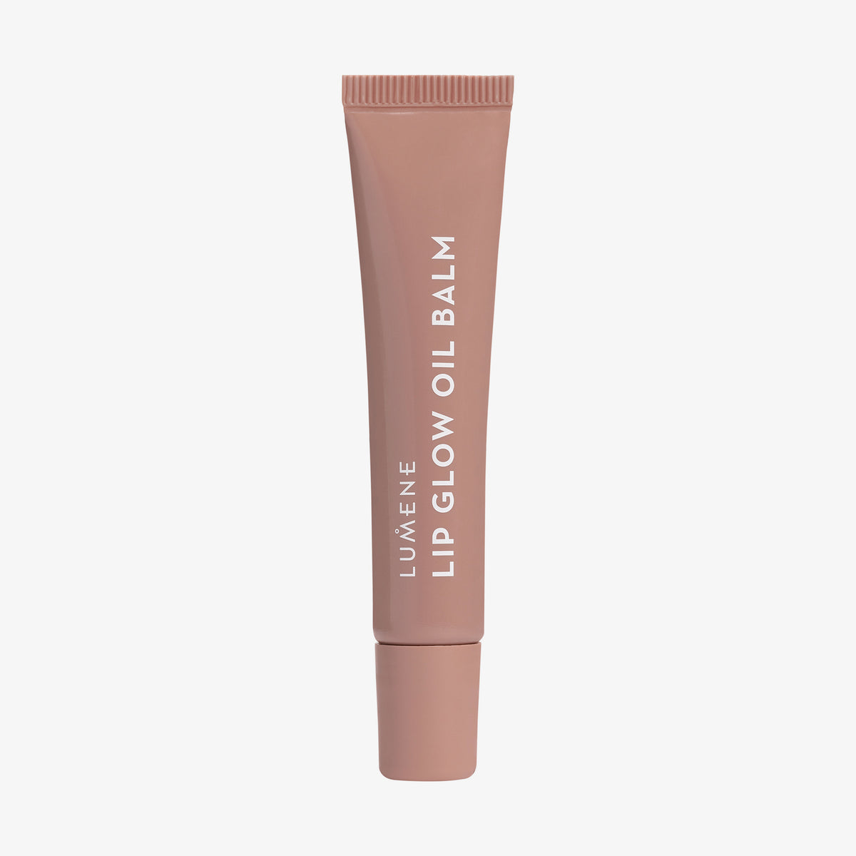Eine beige Tube Lumene Lip Glow Oil Balm  Honey mit weißem Text vor weißem Hintergrund