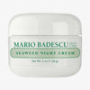 Weißer Tiegel der Mario Badescu Seaweed Night Cream mit grünem Etikett auf weißem Hintergrund.