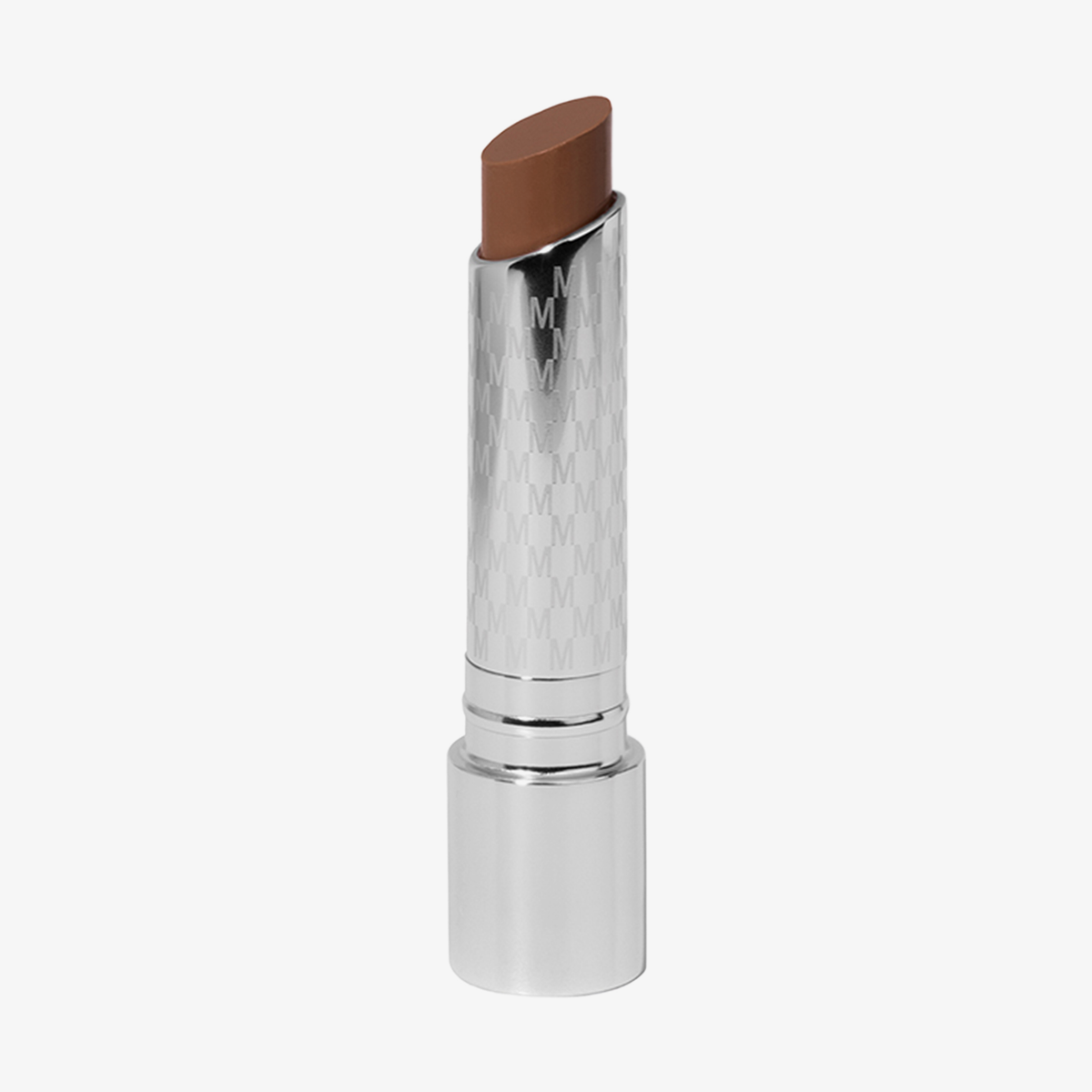 Mesauda Milano Hydramorphosis brauner Lippenstift in einer silbernen Tube, abgebildet auf weißem Hintergrund.
