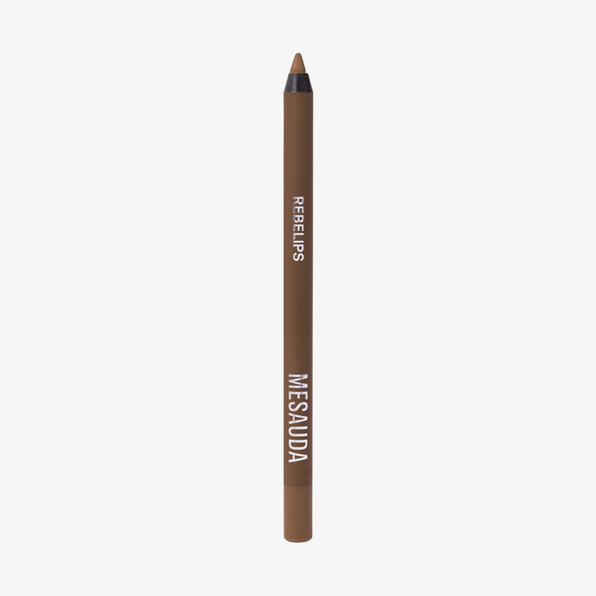 Ein brauner Mesauda Beauty Rebelips Lippenstift steht aufrecht vor einem weißen Hintergrund.