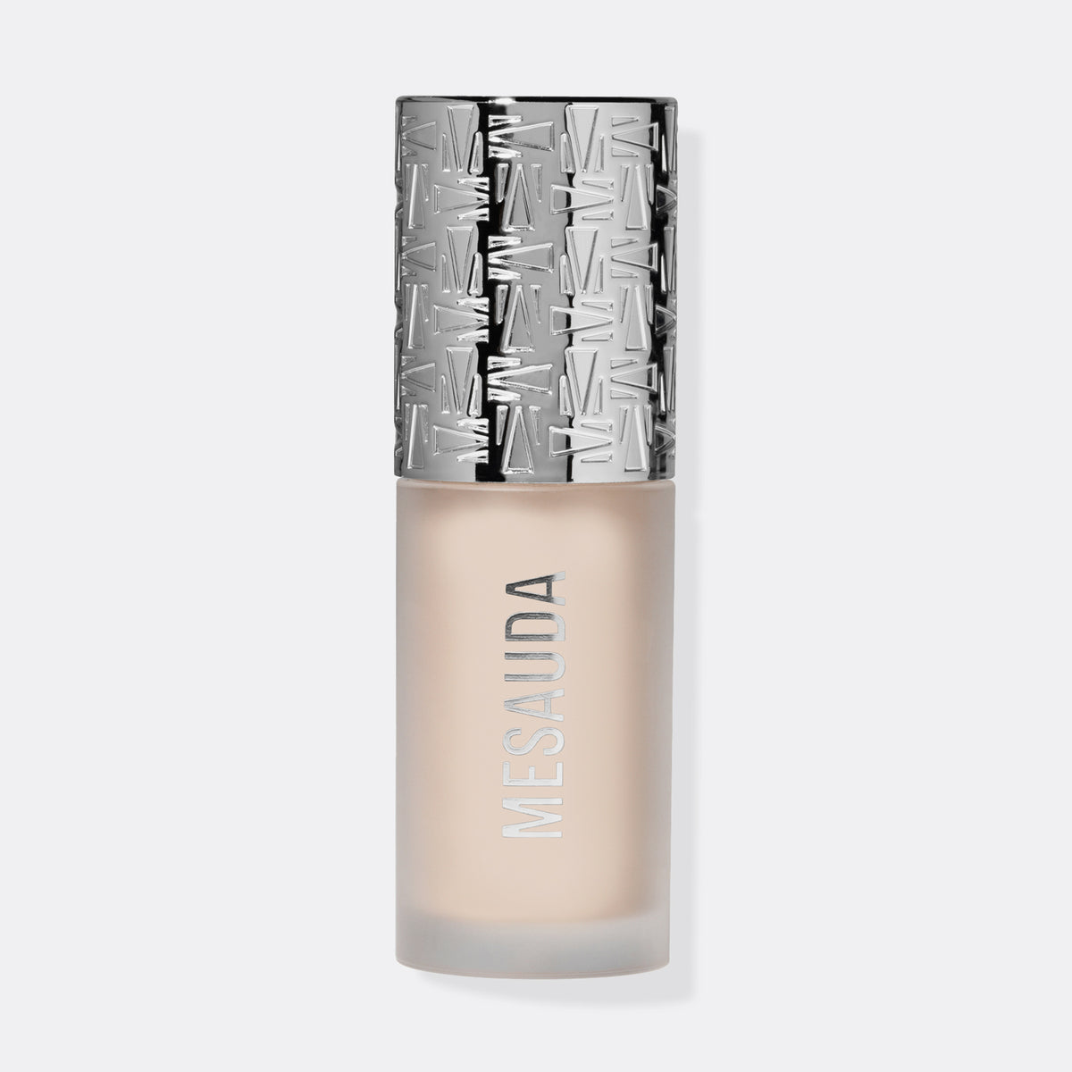 Die Flasche Flush of Light Opal Beam von Mesauda mit silbergemustertem Deckel und hellem cremefarbenem Inhalt.