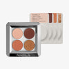 NABLA Liberty X Quad Palette mit vier warmen Lidschatten und passenden Einzelnachfüllungen im Hintergrund.