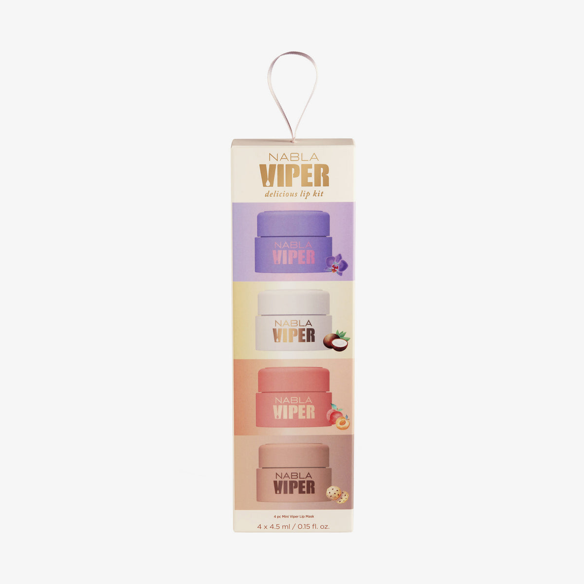 Das Viper Delicious Lip Kit enthält vier Lippenprodukte in Lila, Weiß, Pink und Braun.