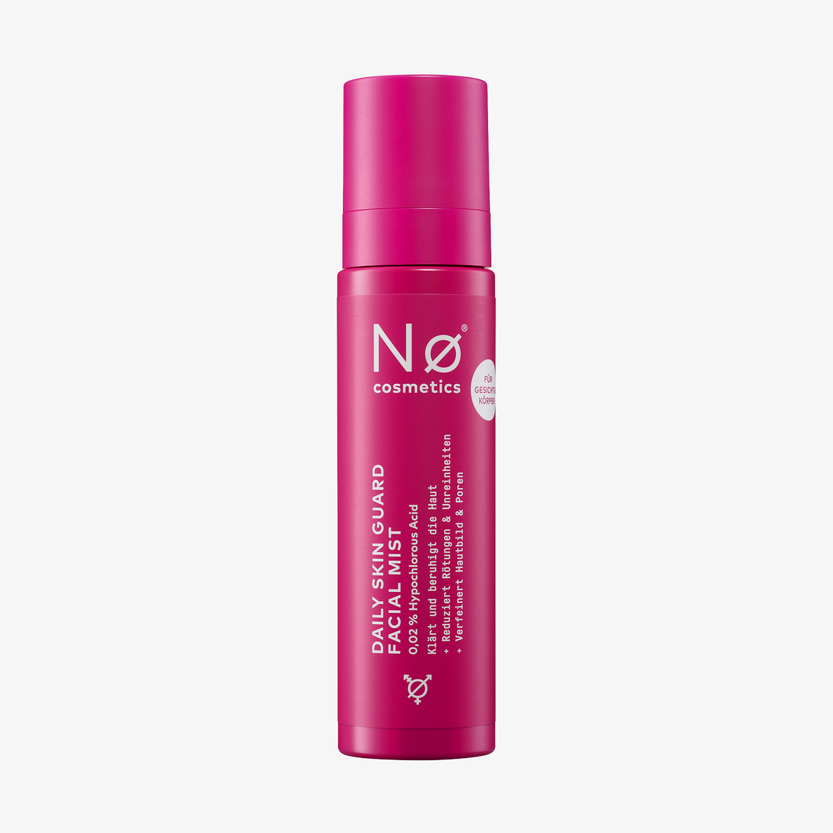Hellrosa Flasche von Nø Cosmetics Nø rescue tøday Daily Skin Guard Facial Mist mit weißer Schrift und Sprühkopf.