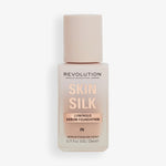 Flasche Skin Silk Serum Foundation im Farbton F9 auf weißem Hintergrund.