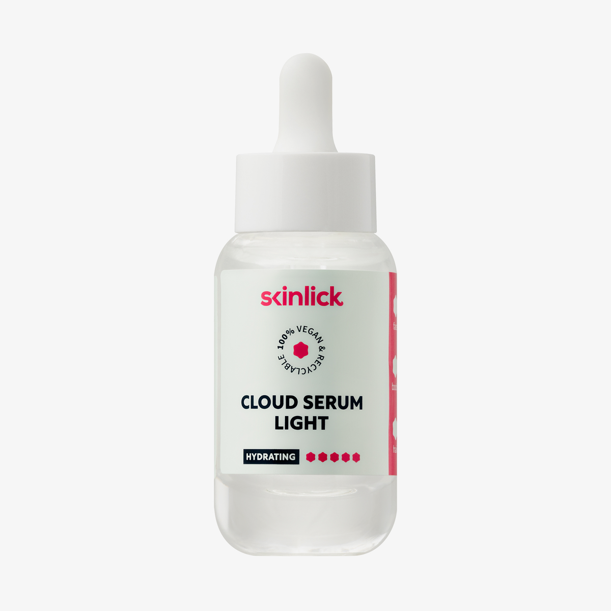 Auf weißem Hintergrund ist eine 30-ml-Tropfflasche Cloud Serum Light von sklinlick abgebildet.