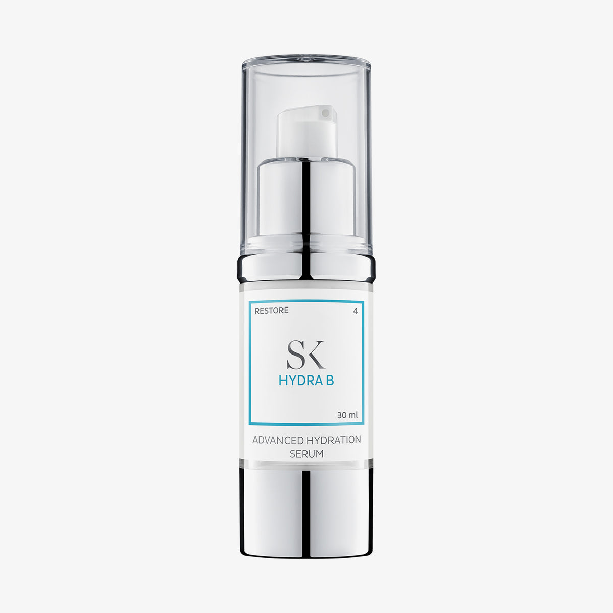 Ein Hydra B Advanced Hydration Serum mit durchsichtiger Kappe und weißem Etikett.