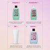Vier-Schritte-Bräunungsroutine mit The Fox Tan Produkten: Prep (Rapid Elixir), Tan Accelerate (Rapid Tanning Mist), SPF (frei wählbar), Extend (Sun Tan Sealer).