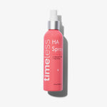 Rosa Sprühflasche HA ROSE SPRAY in 120 ml von Timeless Skin Care mit weißem Text auf weißem Hintergrund.