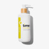 Timeless Skin Care Squalane Oil in einer weißen 240 ml Pumpflasche mit gelbem Aufdruck und Verschluss in Holzoptik vor weißem Hintergrund.