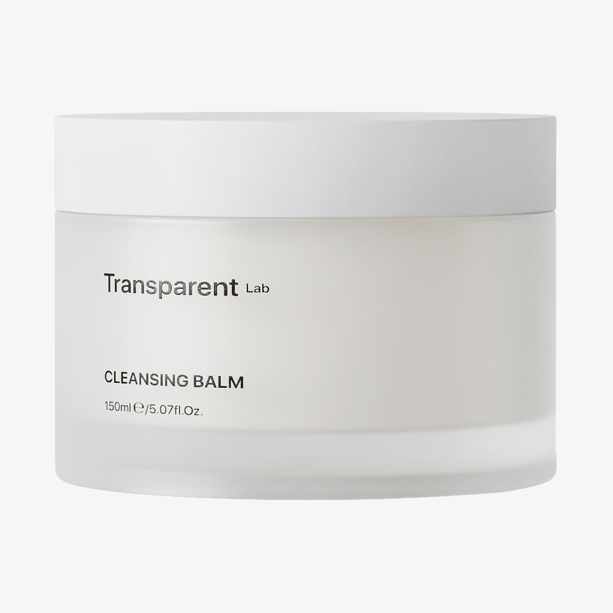 Ein weißer Tiegel mit der Aufschrift Transparent Lab Cleansing Balm, 150 ml auf der Vorderseite.