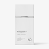 Eine weiße Flasche der Sonnencreme „Transparent Lab Mineral Sunscreen SPF 50“ mit minimalistischem Text und Design auf der Vorderseite.