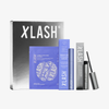 Das XLASH Eyes Glow-up Holiday Kit mit Augengel, Serum und Wimpernbooster, präsentiert vor einer silbernen XLASH-Box.