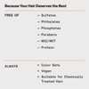 Infos zur OLAPLEX Weightless Nourishing Mask: vegan, farbecht und frei von Sulfaten, Phthalaten, Phosphaten, Parabenen, MIC/MIT und Proteinen.