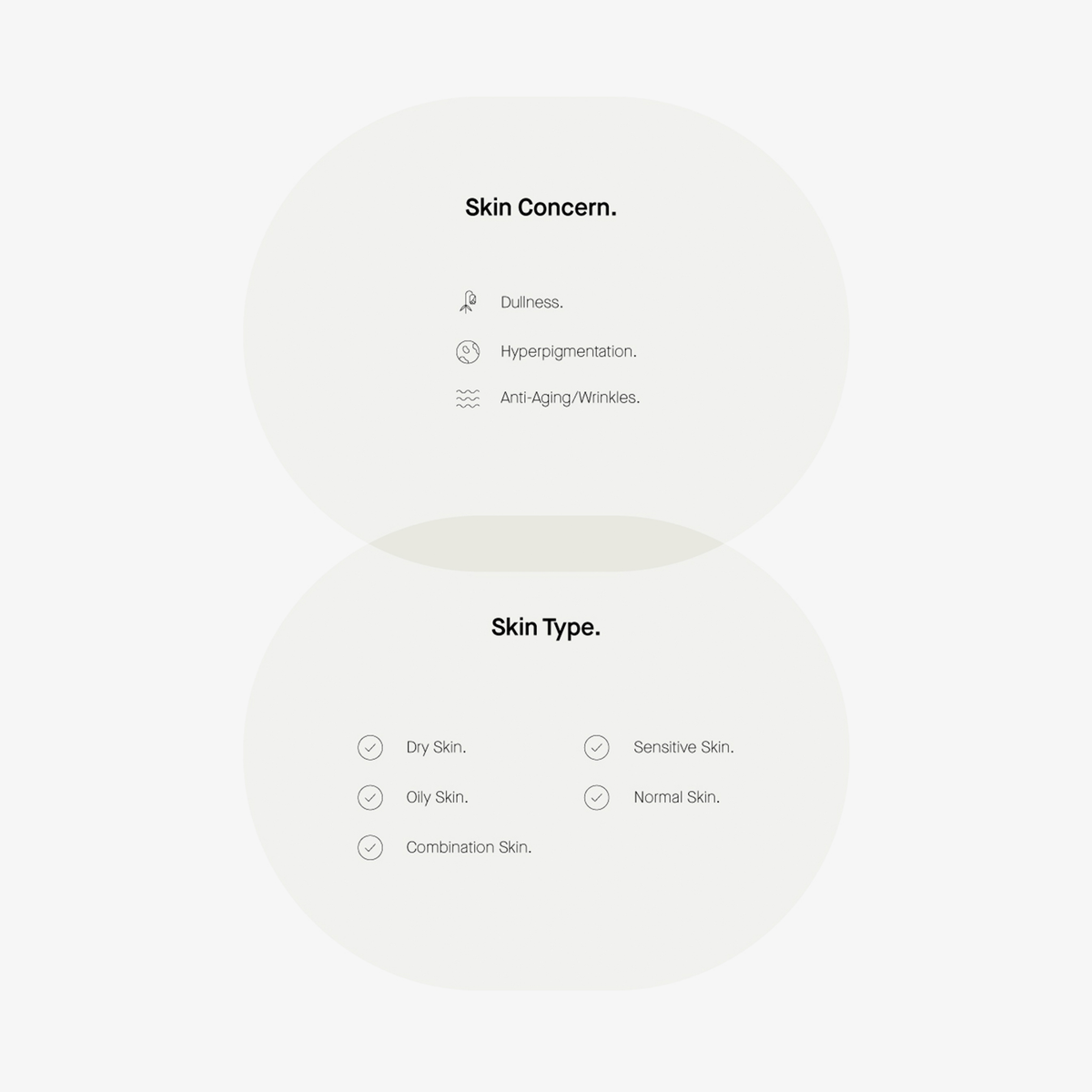 Minimalistisches Diagramm für Strong Exfoliator von Transparent Lab: gegen Mattigkeit, Hyperpigmentierung, Hautalterung; für alle Hauttypen geeignet.