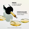 Pipette des Youth Juice Collagen Scalp Treatment mit goldener Flüssigkeit und Text zu Inhaltsstoffen auf weißem Hintergrund.