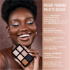 Eine lächelnde Frau hält die Danessa Myricks Beauty Lightwork Palette Freedom Palette Everyday Magic neben ihr Gesicht, daneben sind Produktdetails abgebildet.