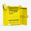 Geöffnete gelbe Verpackung von Zitproof Spot mit Abbildungen und Produktdetails, daneben ein transparentes rundes Pflaster