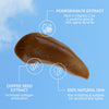 Ein Schaumklecks des Self Tanning Mousse 100 ml Ultra Dark auf blauem Hintergrund; dazu Infos zu Inhaltsstoffen.